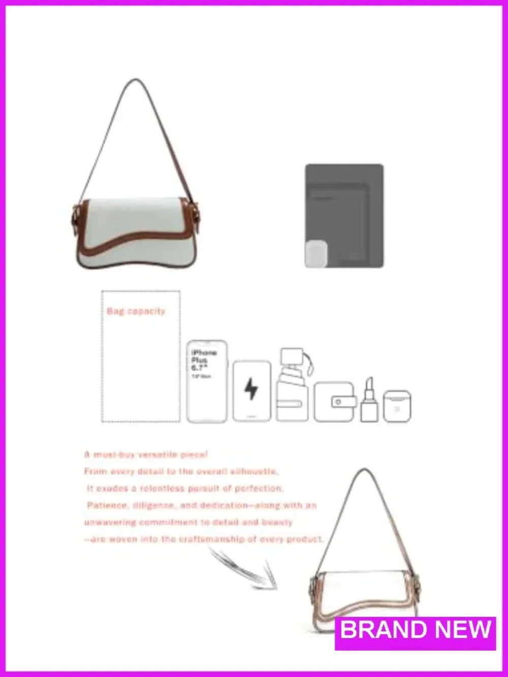 PU Leather Tote Bag with 2 Removable Straps and Zipper Closure